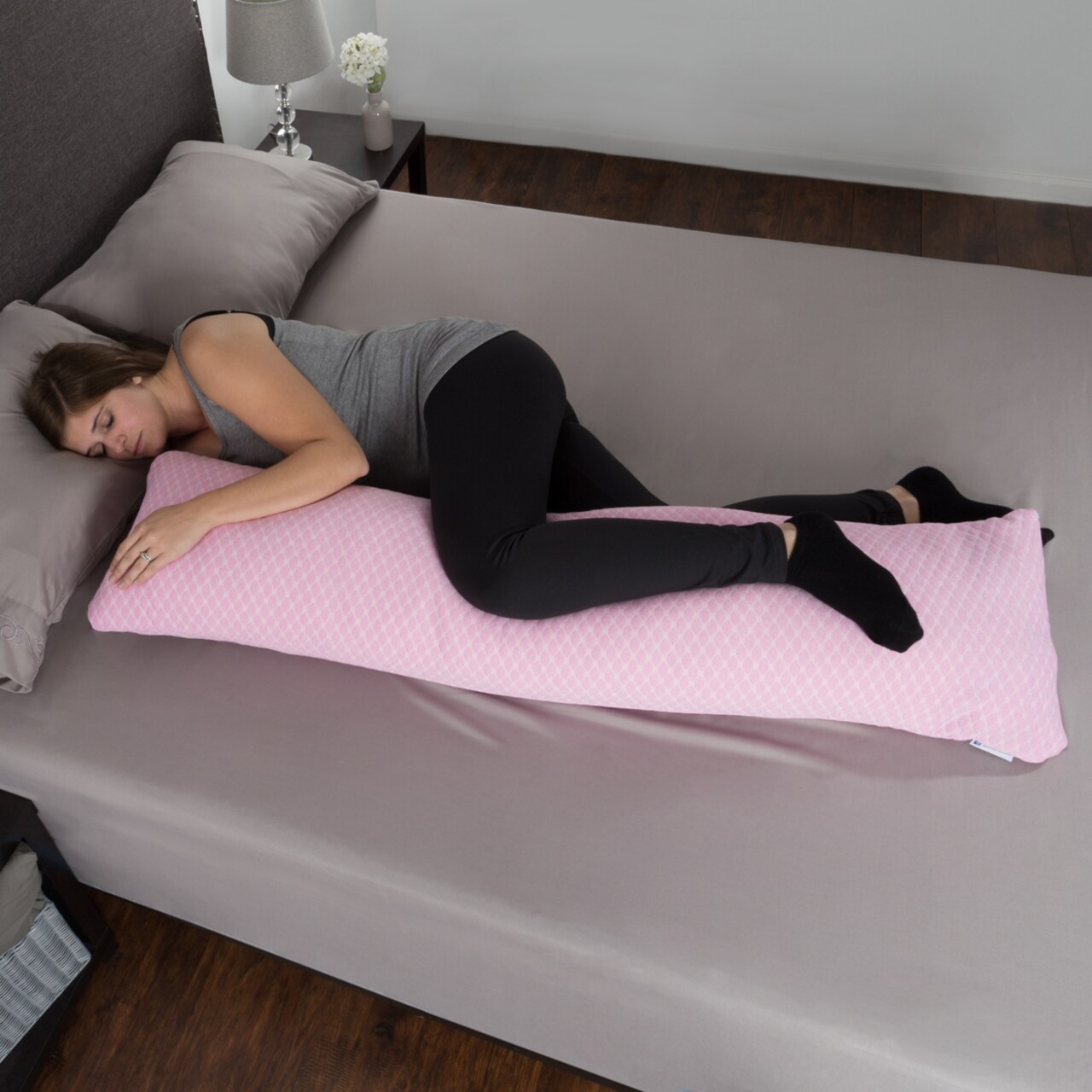 Lavish Home Pink Memory Foam Body Pillow Side Sleepers Aching Legs Knees  Zippered Cover